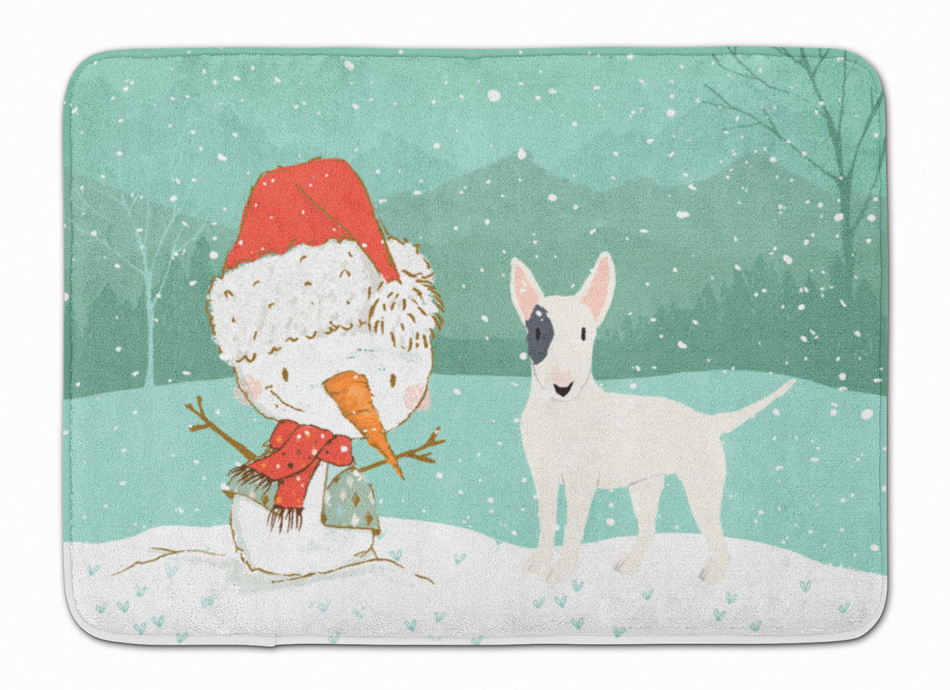 White Spot Bull Terrier Snowman Christmas Machine Washable Memory Foam Mat CK2059RUG - the-store.com