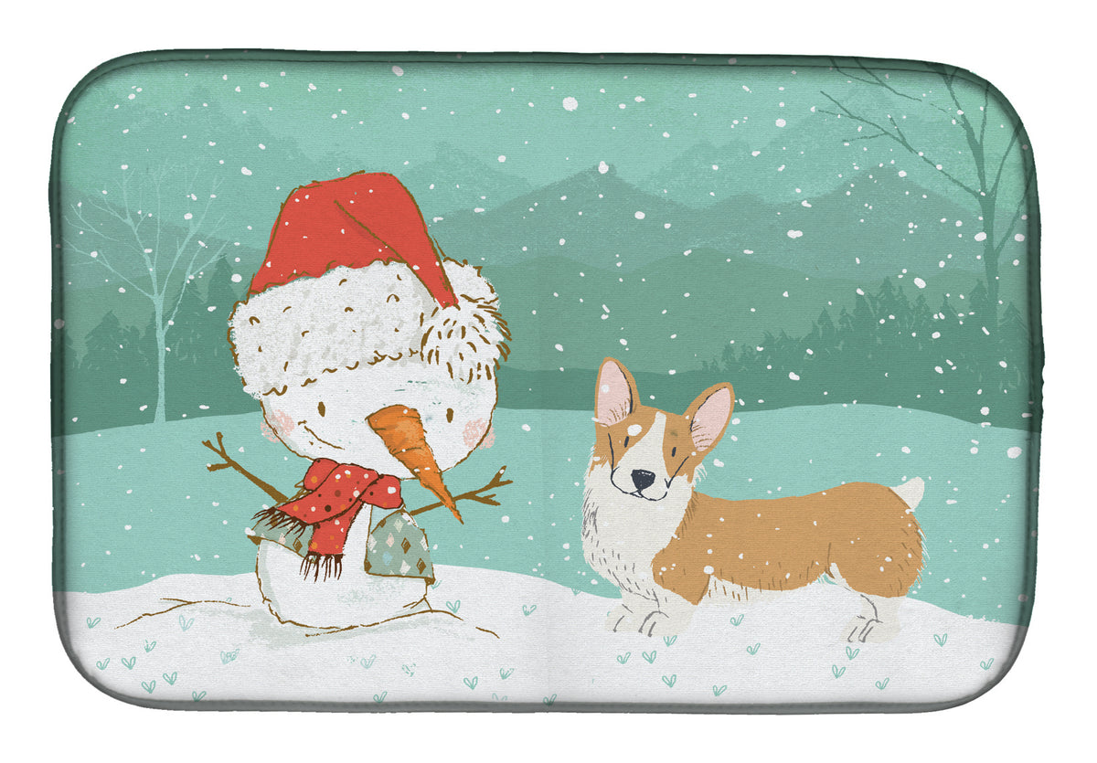 Pembroke Corgi Snowman Christmas Dish Drying Mat CK2060DDM  the-store.com.