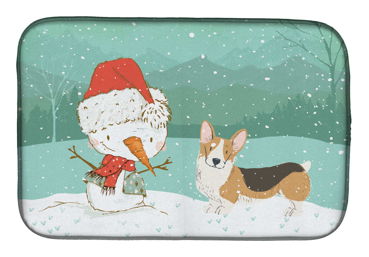 Tricolor Pembroke Corgi Snowman Christmas Dish Drying Mat CK2061DDM  the-store.com.