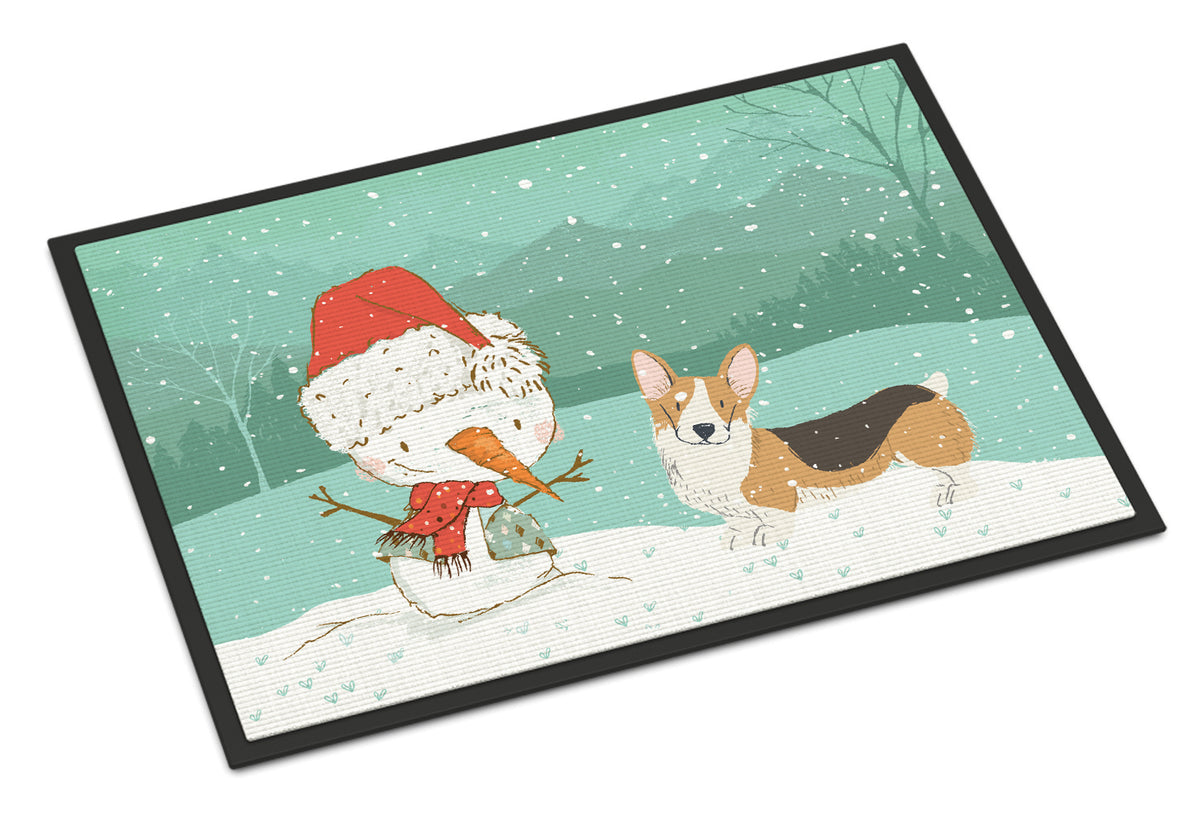 Tricolor Pembroke Corgi Snowman Christmas Indoor or Outdoor Mat 18x27 CK2061MAT - the-store.com