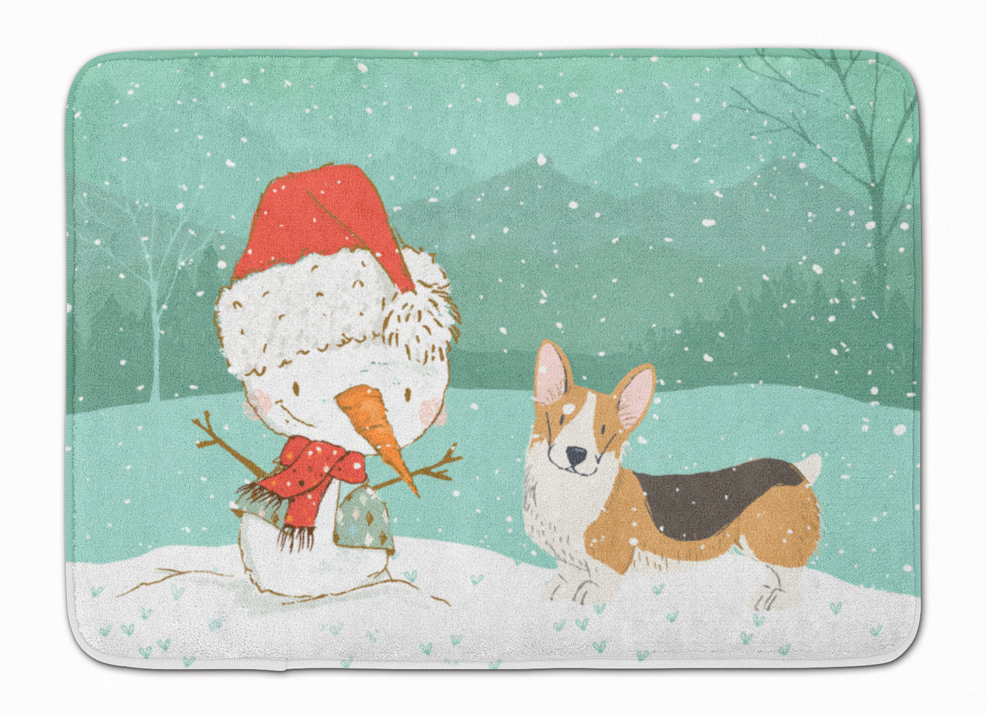 Tricolor Pembroke Corgi Snowman Christmas Machine Washable Memory Foam Mat CK2061RUG - the-store.com