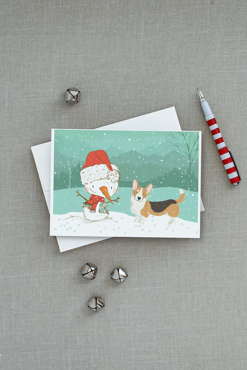 Tricolor Cardigan Corgi Snowman Christmas Greeting Cards and Envelopes Pack of 8 - the-store.com