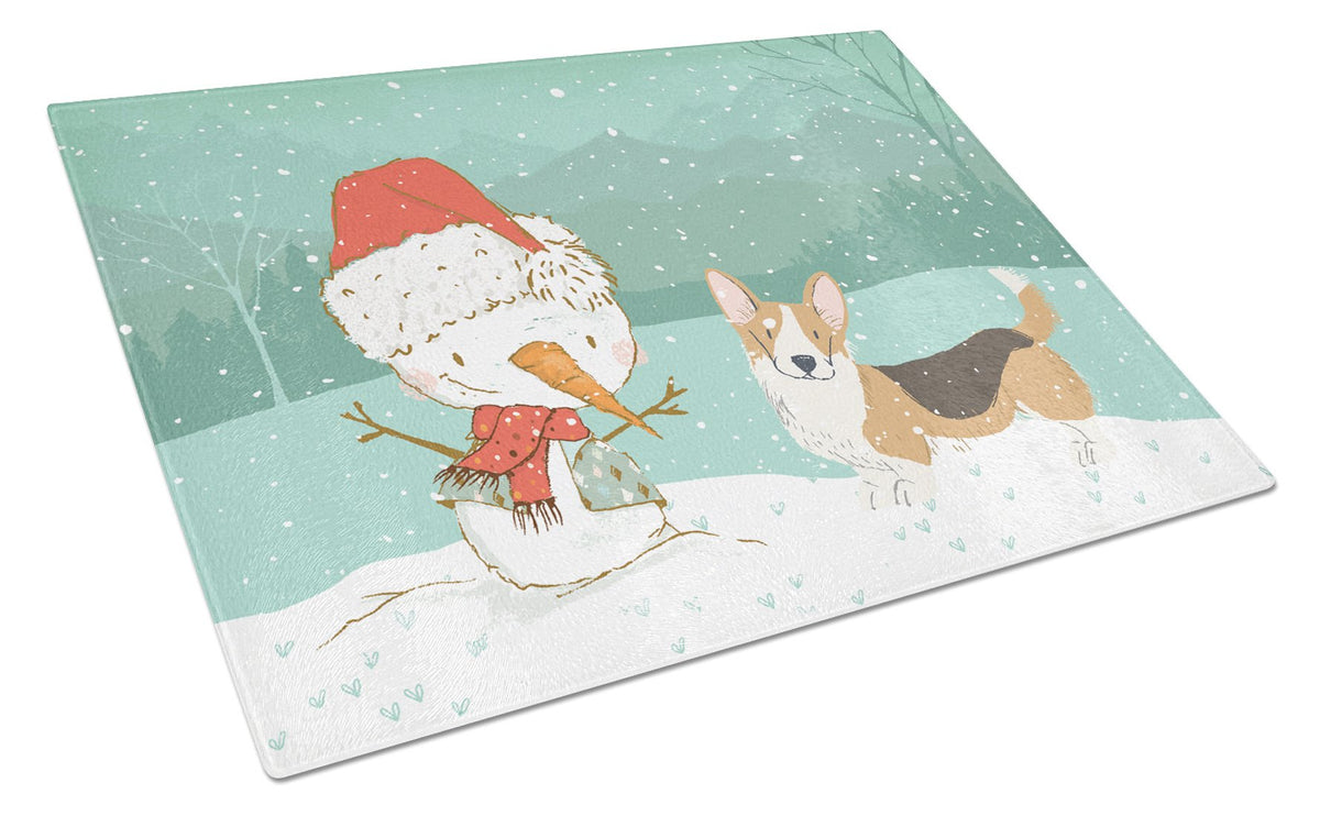 Tricolor Cardigan Corgi Snowman Christmas Glass Cutting Board Large CK2062LCB by Caroline&#39;s Treasures