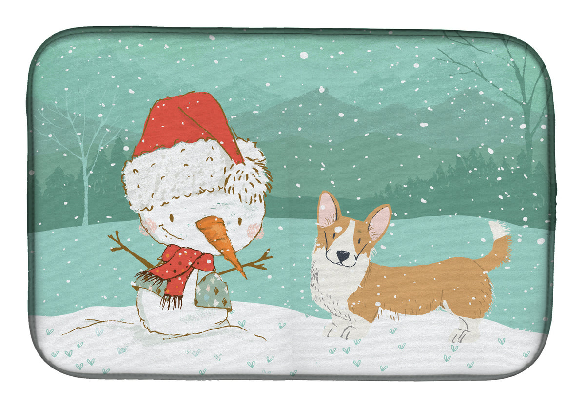 Cardigan Corgi Snowman Christmas Dish Drying Mat CK2063DDM  the-store.com.