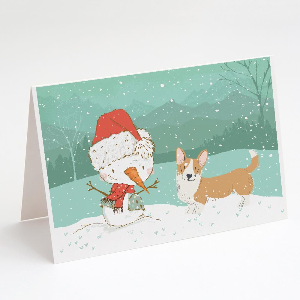 Buy this Cardigan Corgi Snowman Christmas Greeting Cards and Envelopes Pack of 8