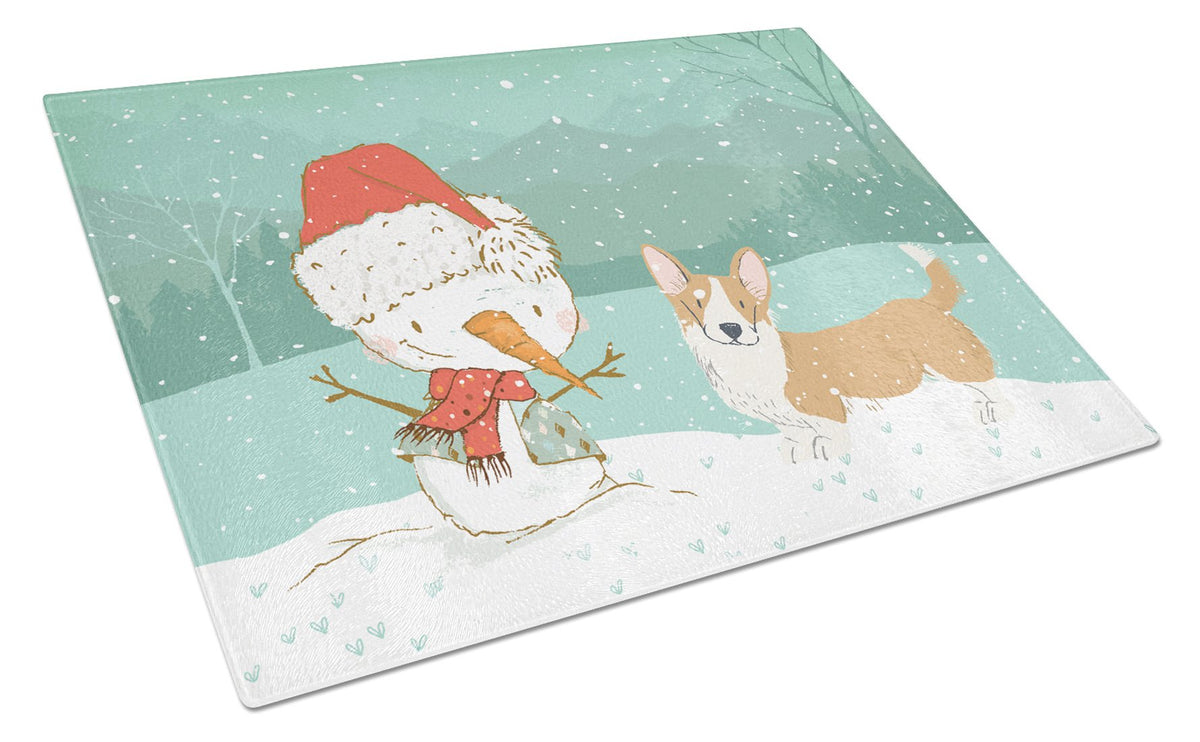 Cardigan Corgi Snowman Christmas Glass Cutting Board Large CK2063LCB by Caroline&#39;s Treasures