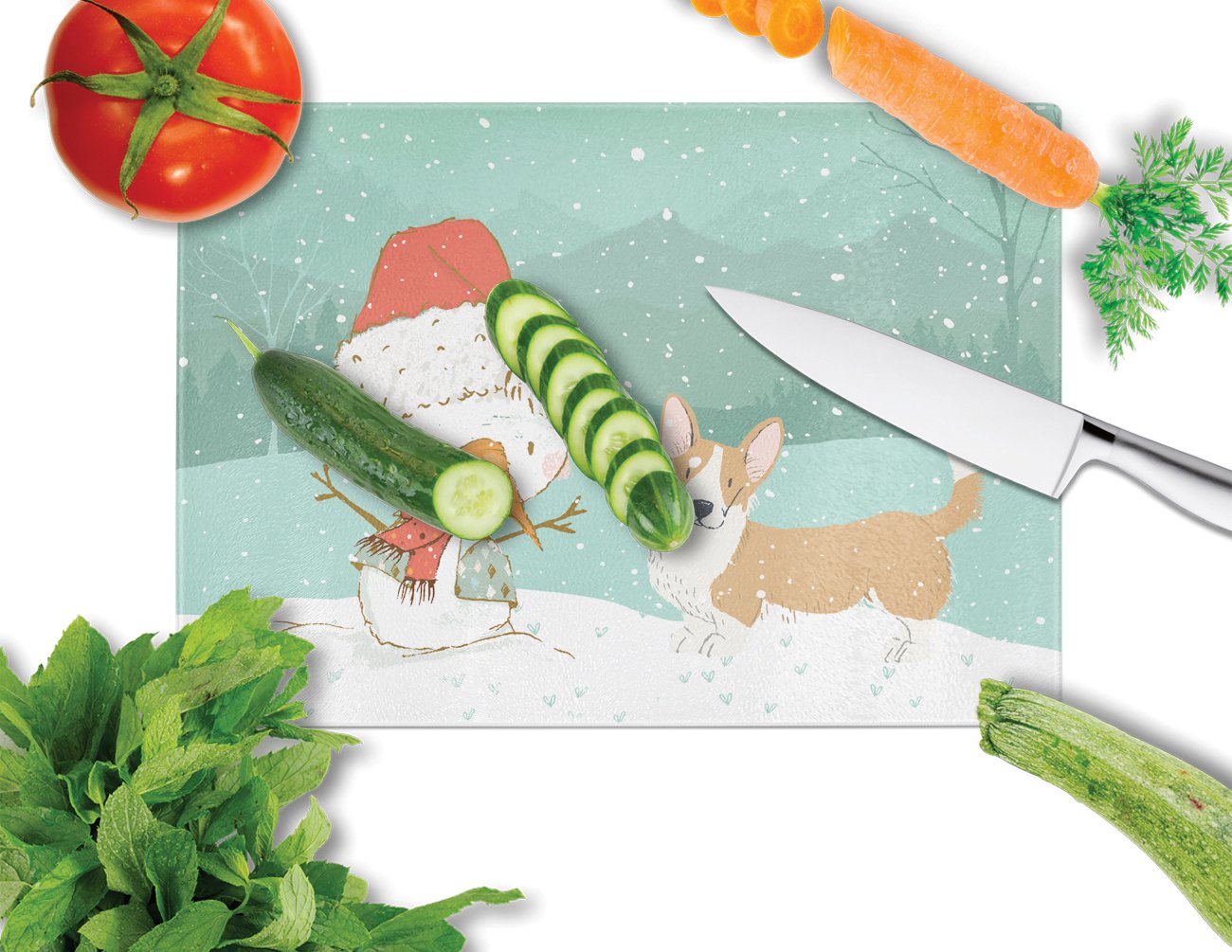 Cardigan Corgi Snowman Christmas Glass Cutting Board Large CK2063LCB by Caroline's Treasures