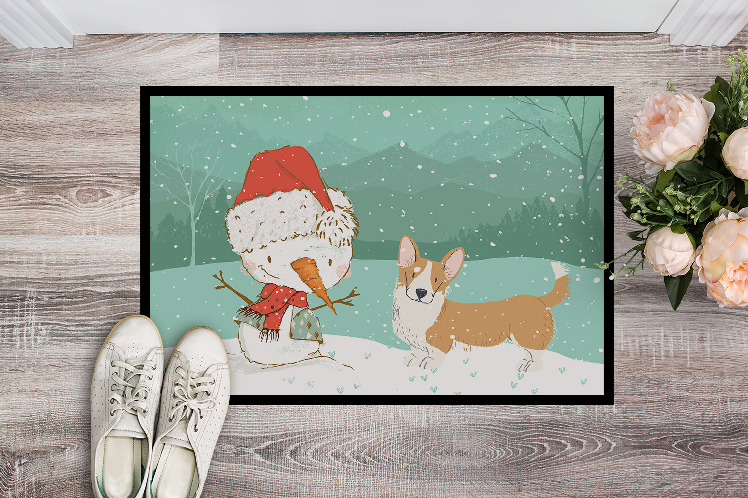 Cardigan Corgi Snowman Christmas Indoor or Outdoor Mat 18x27 CK2063MAT - the-store.com