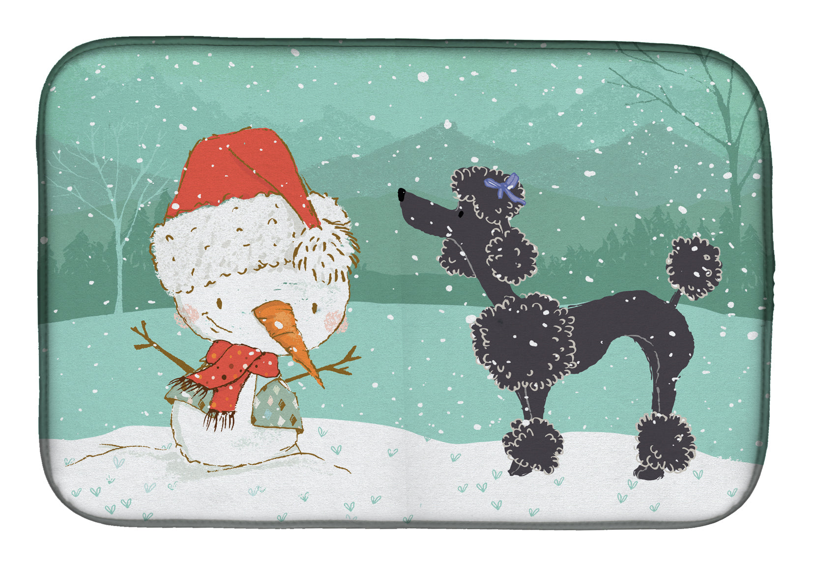 Black Poodle Snowman Christmas Dish Drying Mat CK2064DDM  the-store.com.