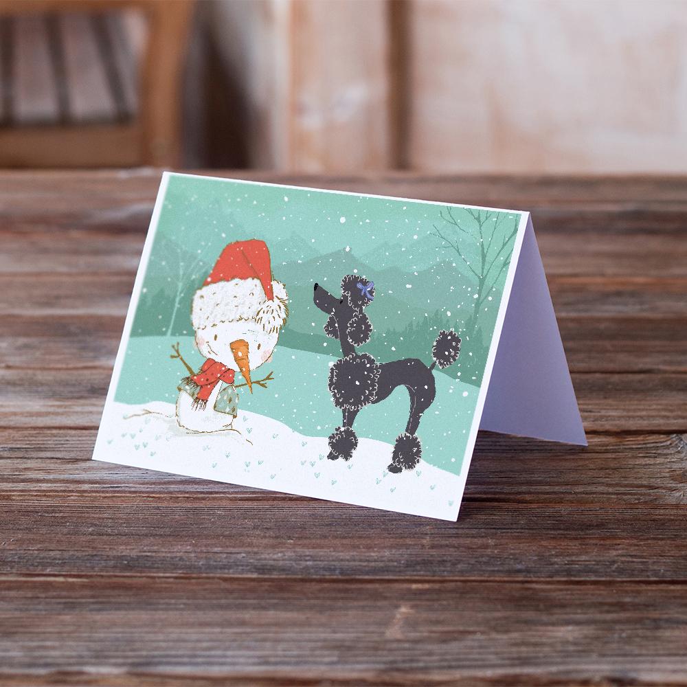 Black Poodle Snowman Christmas Greeting Cards and Envelopes Pack of 8 - the-store.com