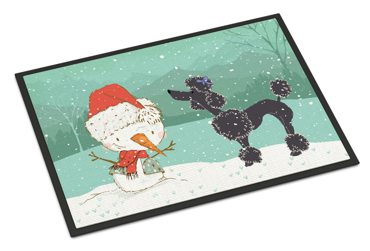 Black Poodle Snowman Christmas Indoor or Outdoor Mat 18x27 CK2064MAT - the-store.com