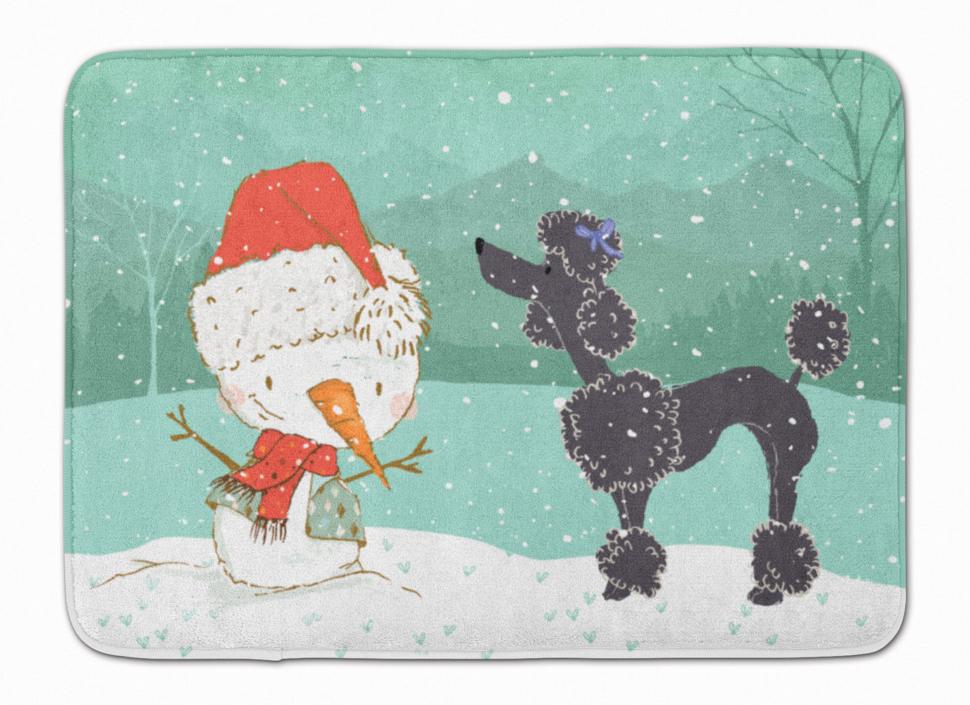 Black Poodle Snowman Christmas Machine Washable Memory Foam Mat CK2064RUG - the-store.com