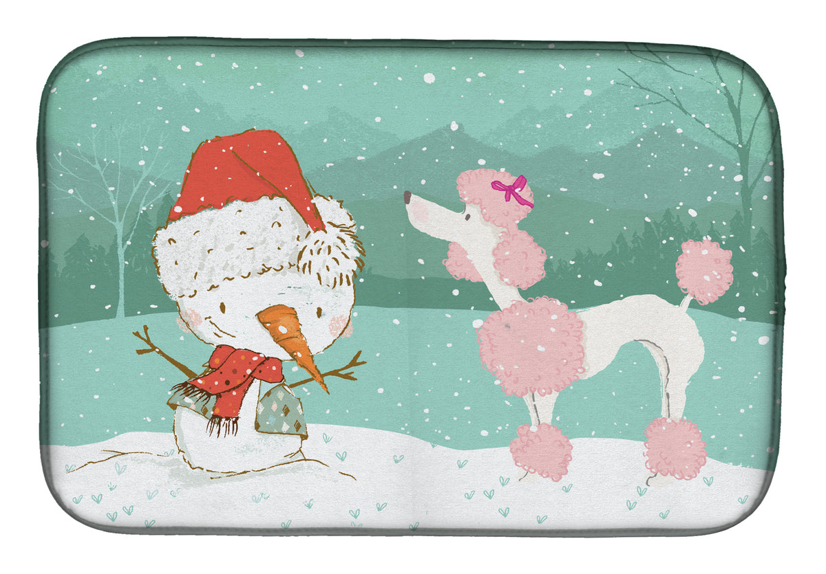 Pink Poodle Snowman Christmas Dish Drying Mat CK2066DDM  the-store.com.