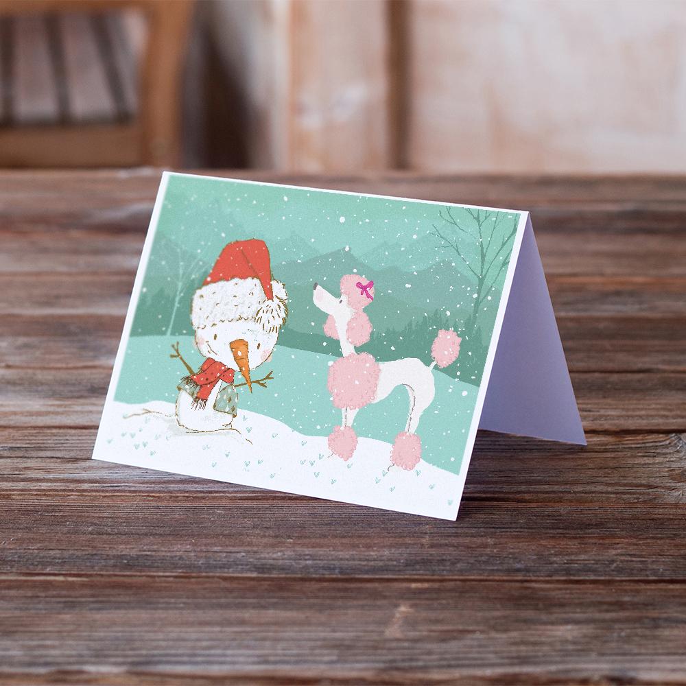 Buy this Pink Poodle Snowman Christmas Greeting Cards and Envelopes Pack of 8