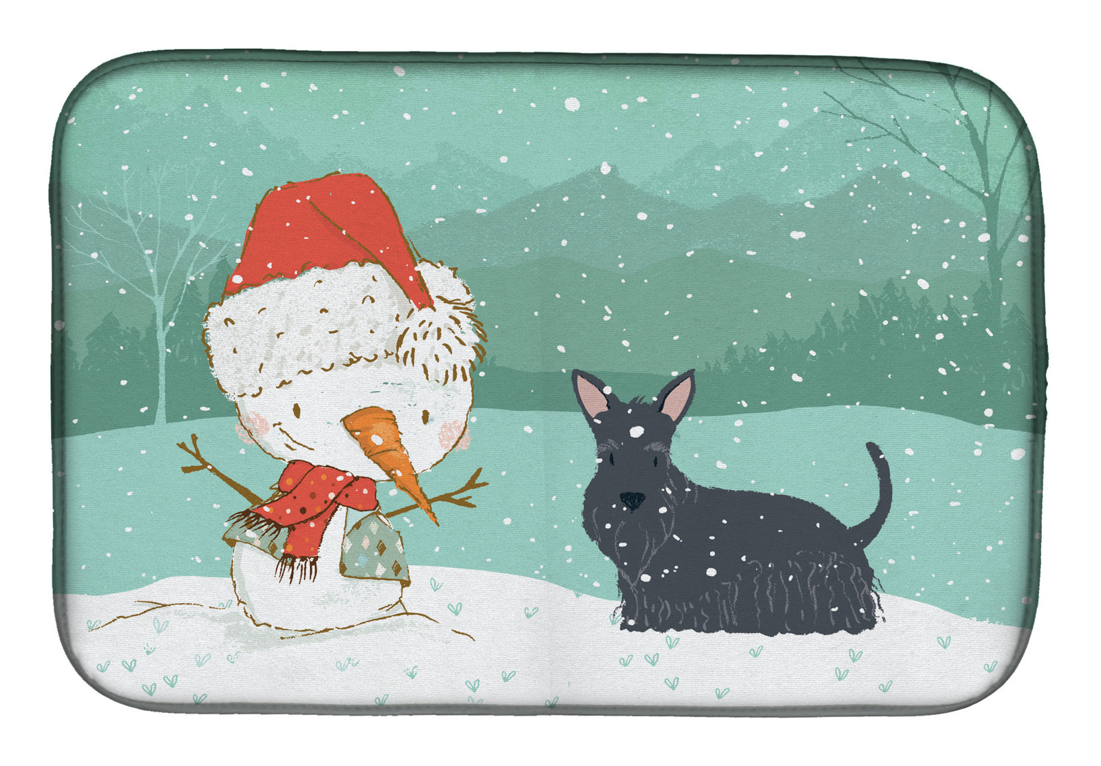 Scottish Terrier Snowman Christmas Dish Drying Mat CK2068DDM  the-store.com.