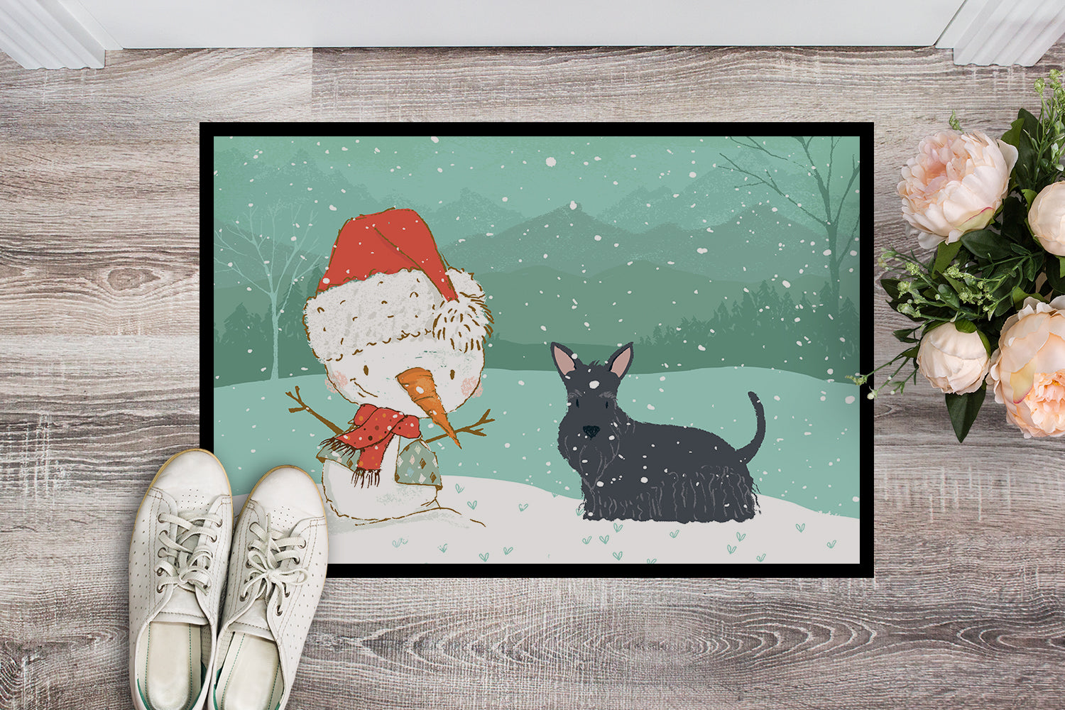 Scottish Terrier Snowman Christmas Indoor or Outdoor Mat 18x27 CK2068MAT - the-store.com