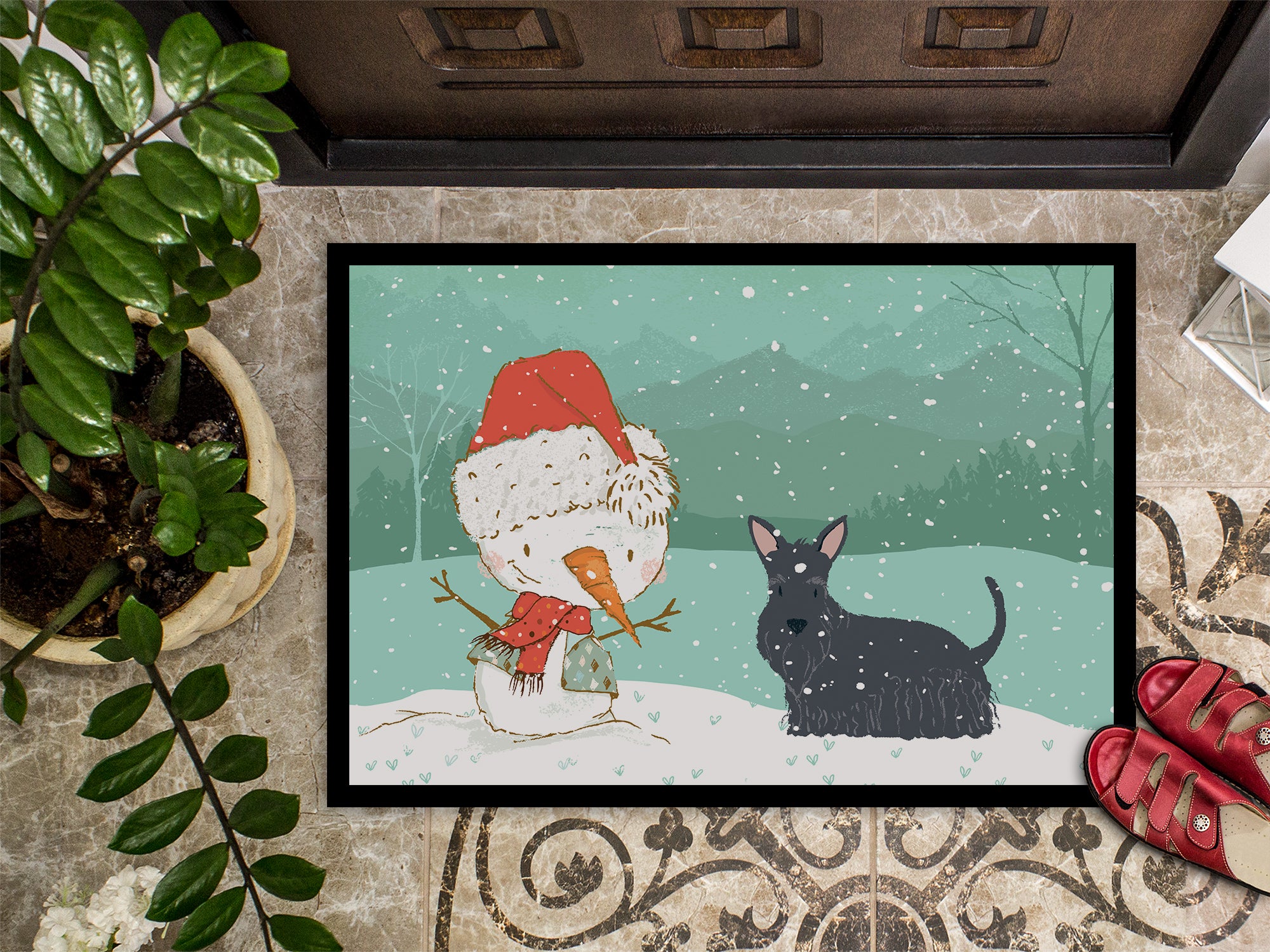 Scottish Terrier Snowman Christmas Indoor or Outdoor Mat 18x27 CK2068MAT - the-store.com