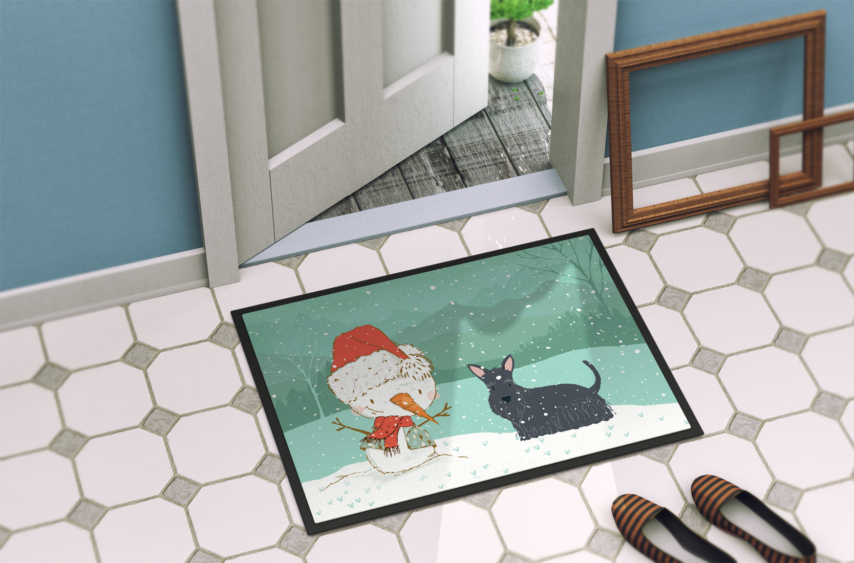 Scottish Terrier Snowman Christmas Indoor or Outdoor Mat 18x27 CK2068MAT - the-store.com