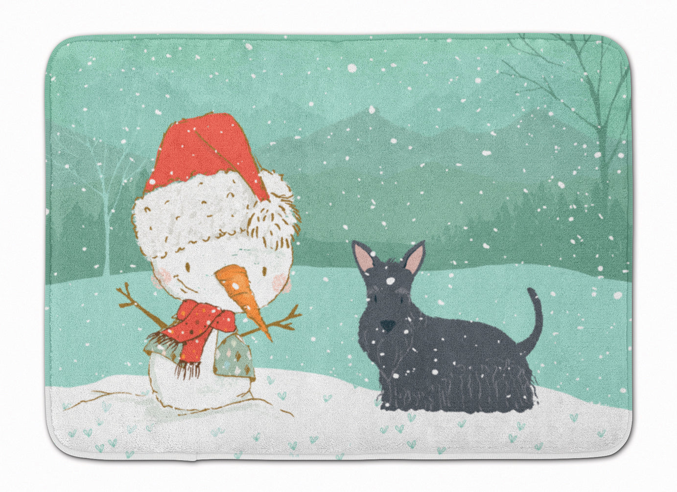 Scottish Terrier Snowman Christmas Machine Washable Memory Foam Mat CK2068RUG - the-store.com