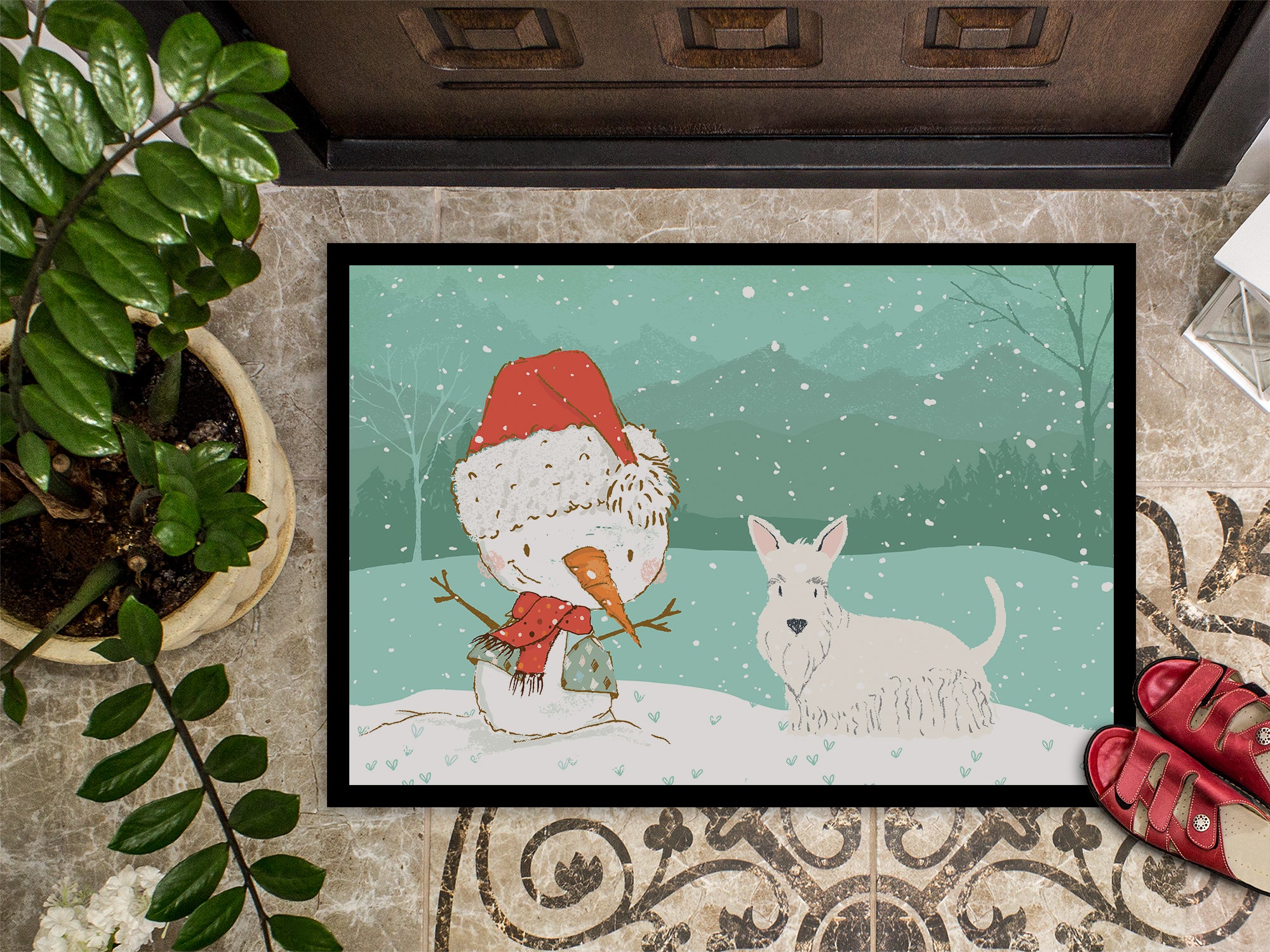 Wheaten Scottish Terrier Snowman Christmas Indoor or Outdoor Mat 18x27 CK2069MAT - the-store.com