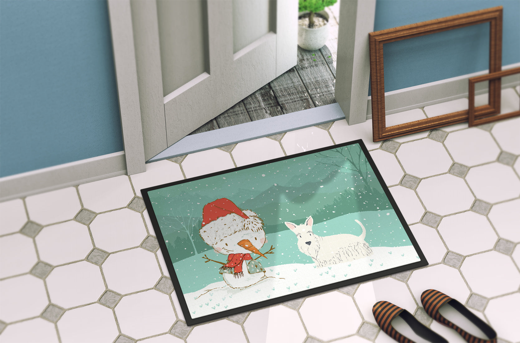 Wheaten Scottish Terrier Snowman Christmas Indoor or Outdoor Mat 18x27 CK2069MAT - the-store.com