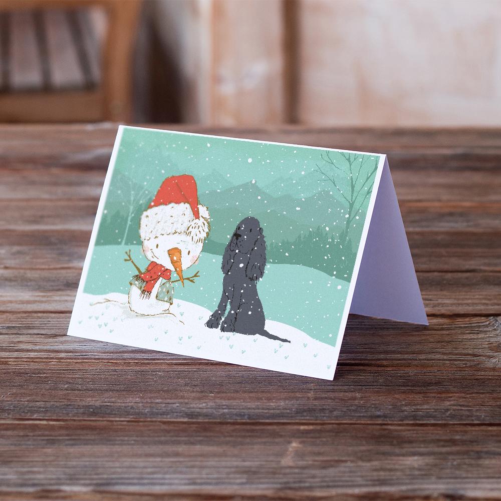 Buy this Black Spaniel Snowman Christmas Greeting Cards and Envelopes Pack of 8