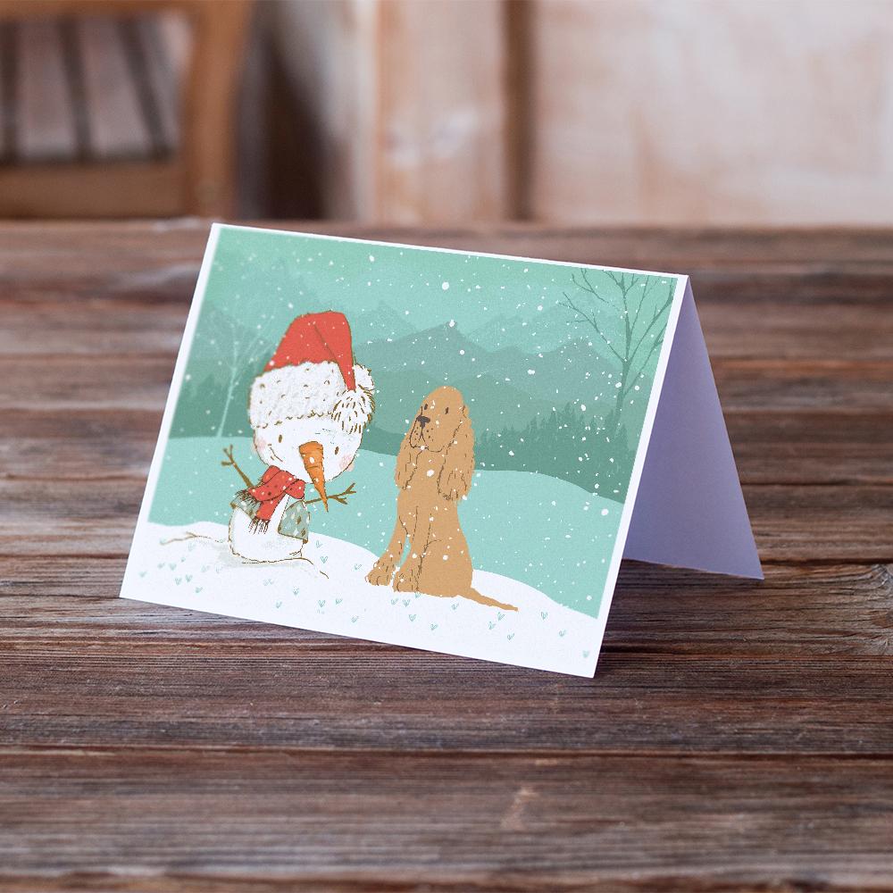 Buy this Tan Spaniel Snowman Christmas Greeting Cards and Envelopes Pack of 8