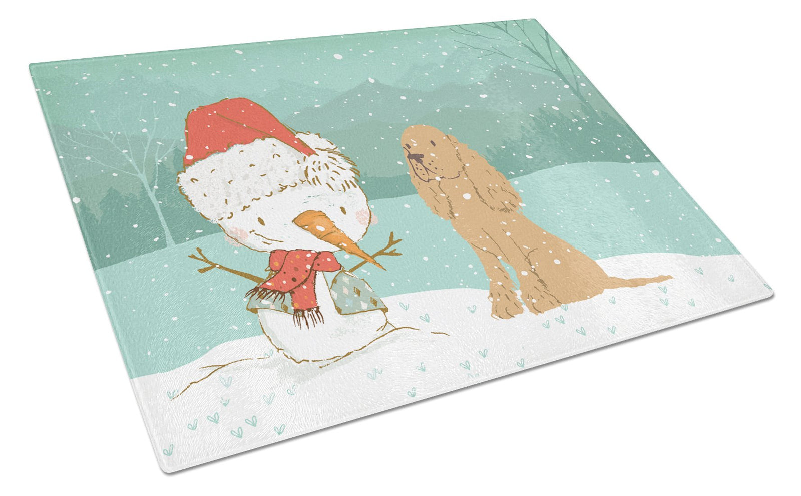 Tan Spaniel Snowman Christmas Glass Cutting Board Large CK2071LCB by Caroline's Treasures