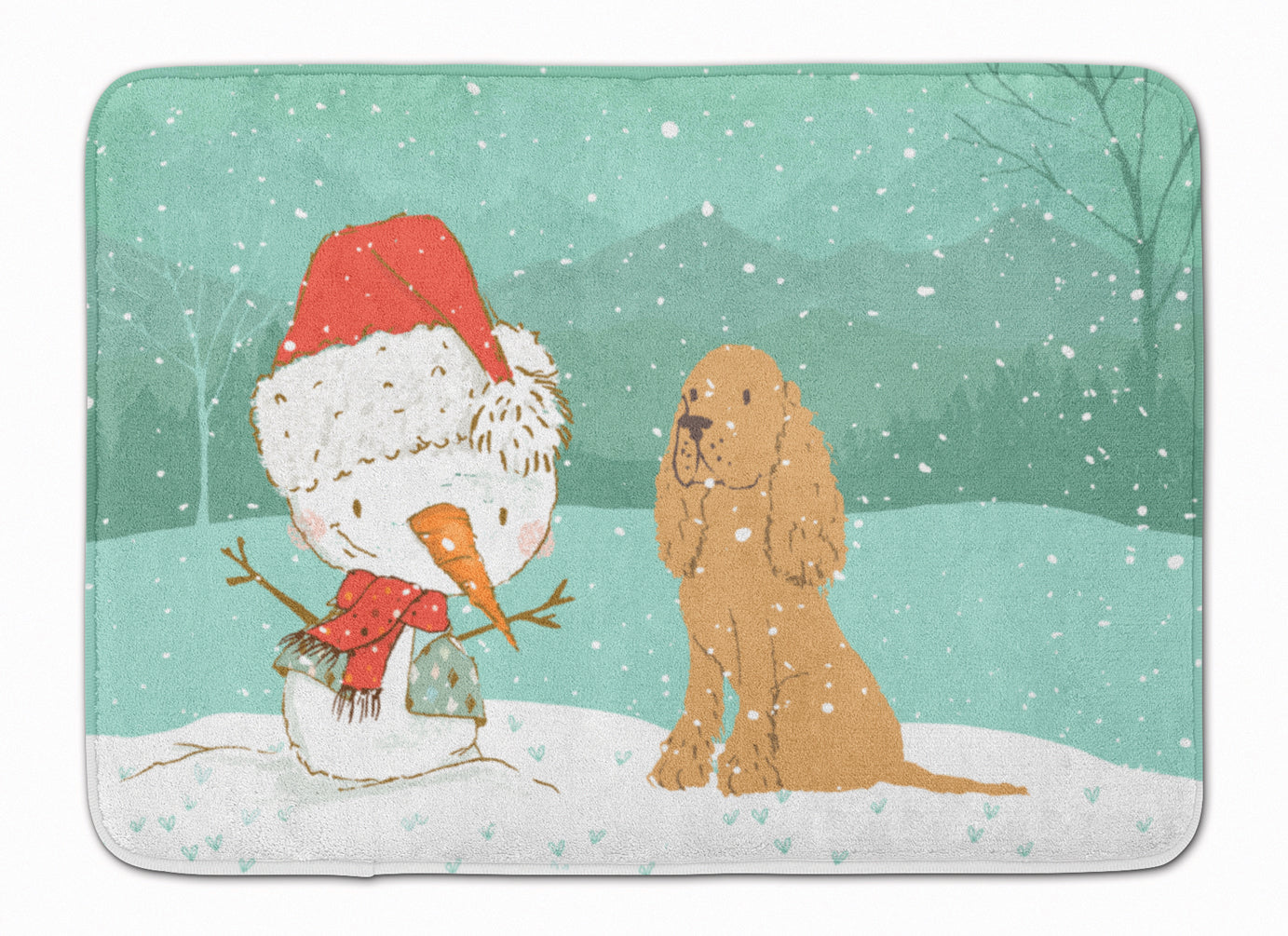 Tan Spaniel Snowman Christmas Machine Washable Memory Foam Mat CK2071RUG - the-store.com