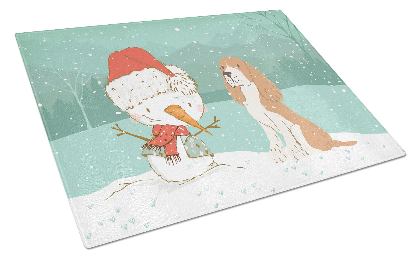 Red Spaniel Snowman Christmas Glass Cutting Board Large CK2072LCB by Caroline's Treasures