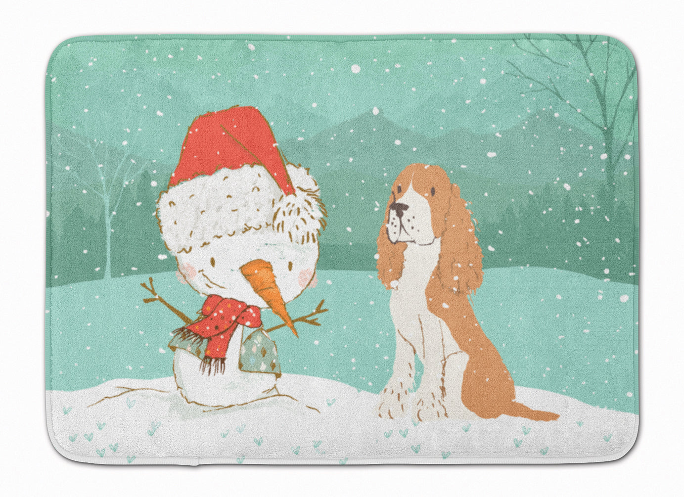 Red Spaniel Snowman Christmas Machine Washable Memory Foam Mat CK2072RUG - the-store.com