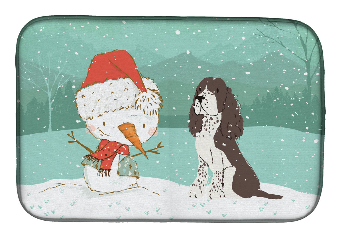 Brown English Springer Spaniel Snowman Christmas Dish Drying Mat CK2074DDM  the-store.com.