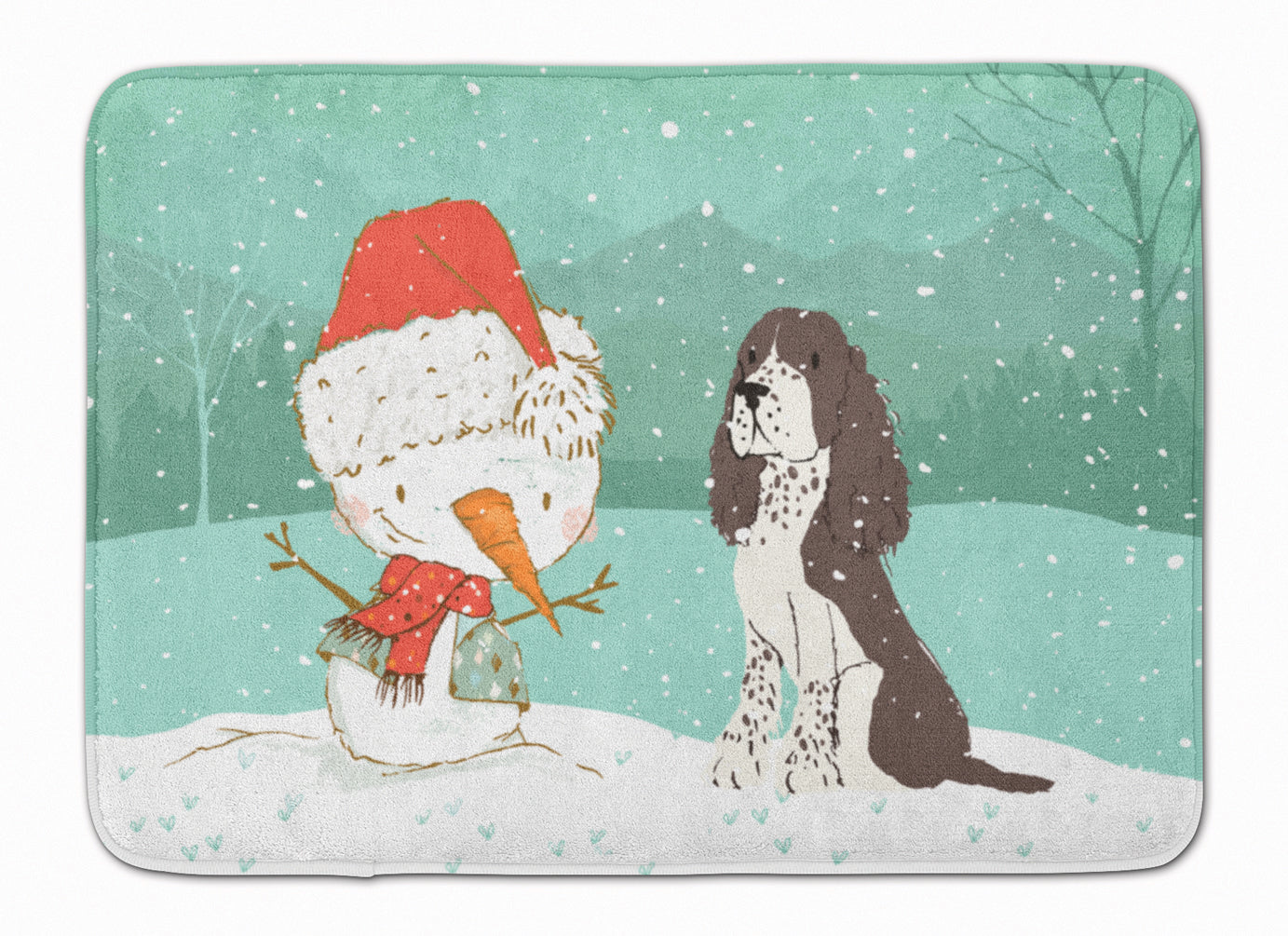 Brown English Springer Spaniel Snowman Christmas Machine Washable Memory Foam Mat CK2074RUG - the-store.com