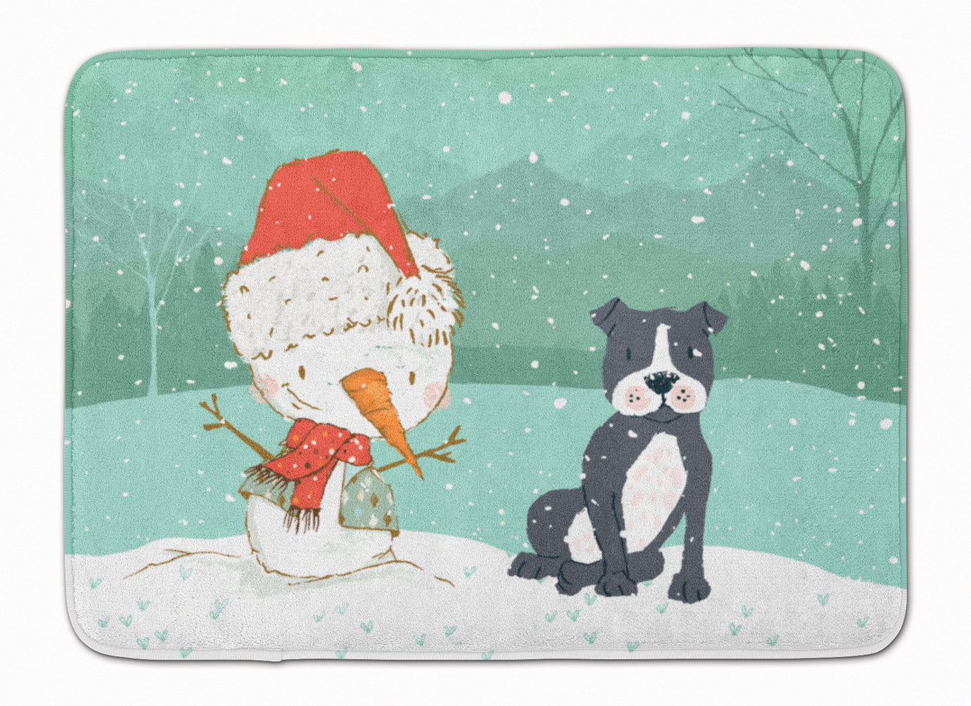 Black Staffie Snowman Christmas Machine Washable Memory Foam Mat CK2075RUG - the-store.com