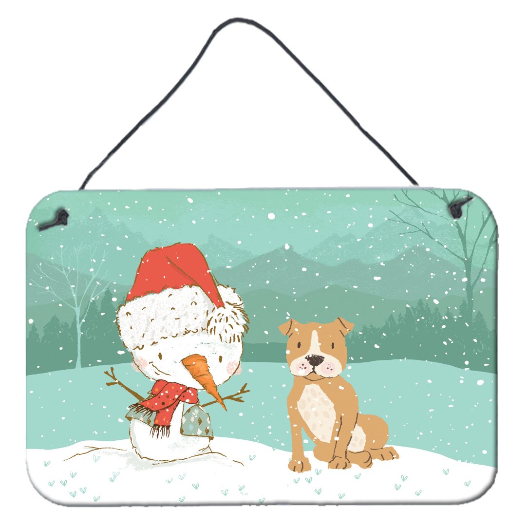 Brown Staffie Snowman Christmas Wall or Door Hanging Prints CK2076DS812 by Caroline&#39;s Treasures