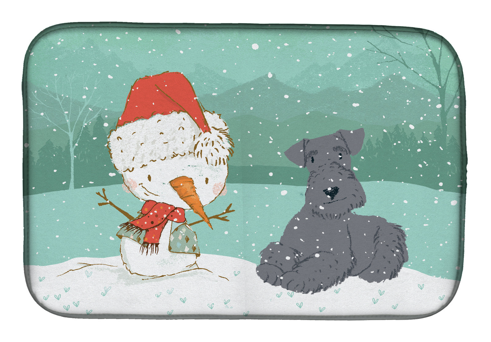 Lakeland Terrier Snowman Christmas Dish Drying Mat CK2077DDM  the-store.com.