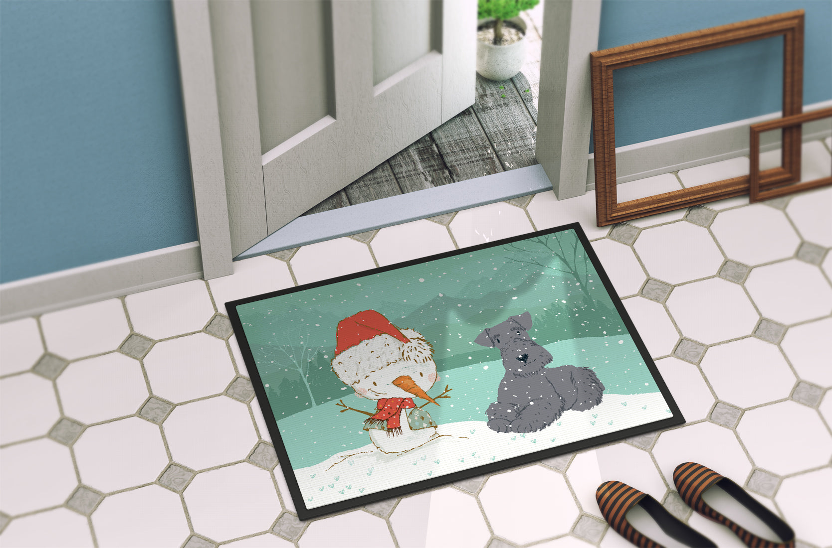 Lakeland Terrier Snowman Christmas Indoor or Outdoor Mat 18x27 CK2077MAT - the-store.com