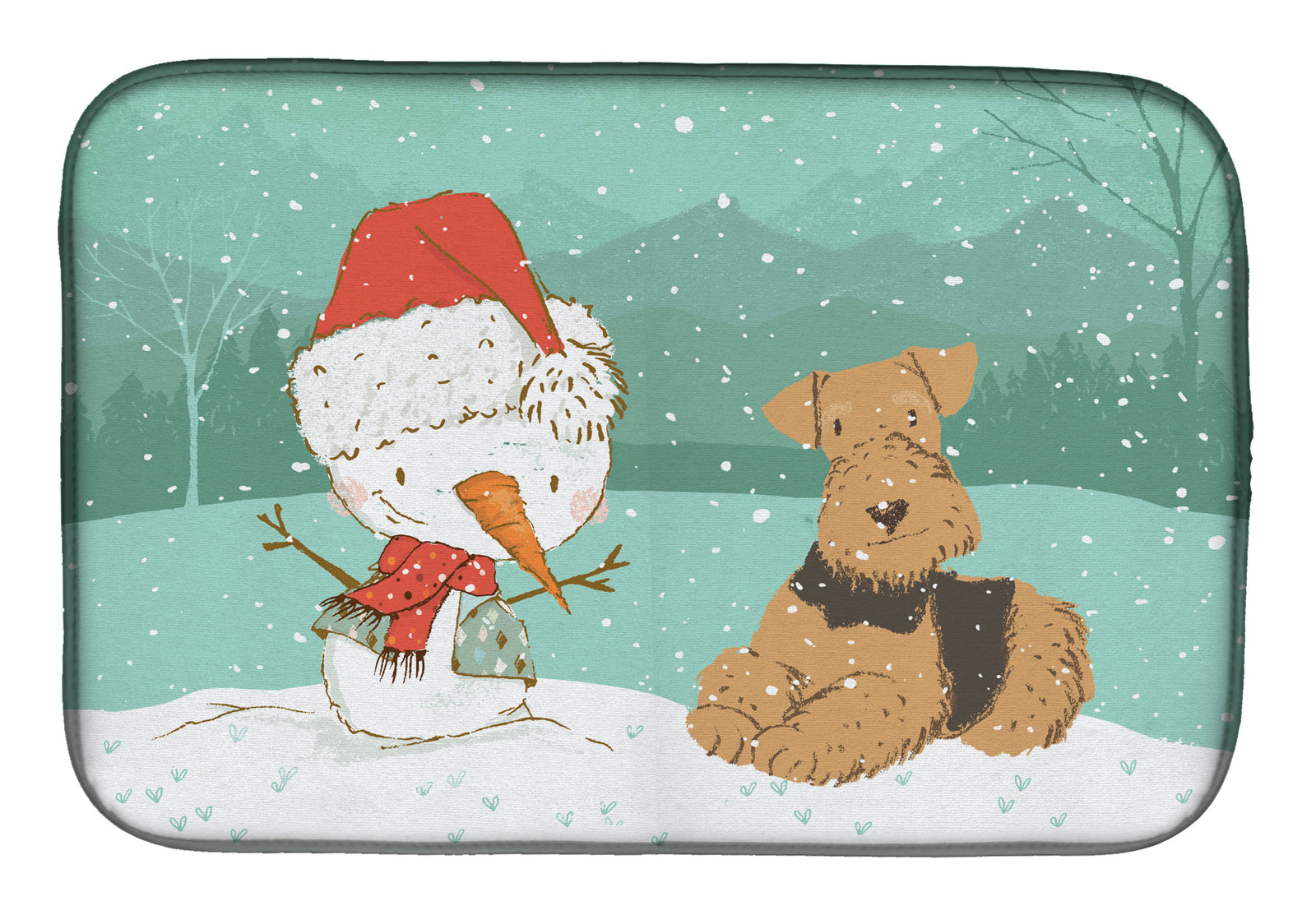 Airedale Terrier Snowman Christmas Dish Drying Mat CK2078DDM  the-store.com.