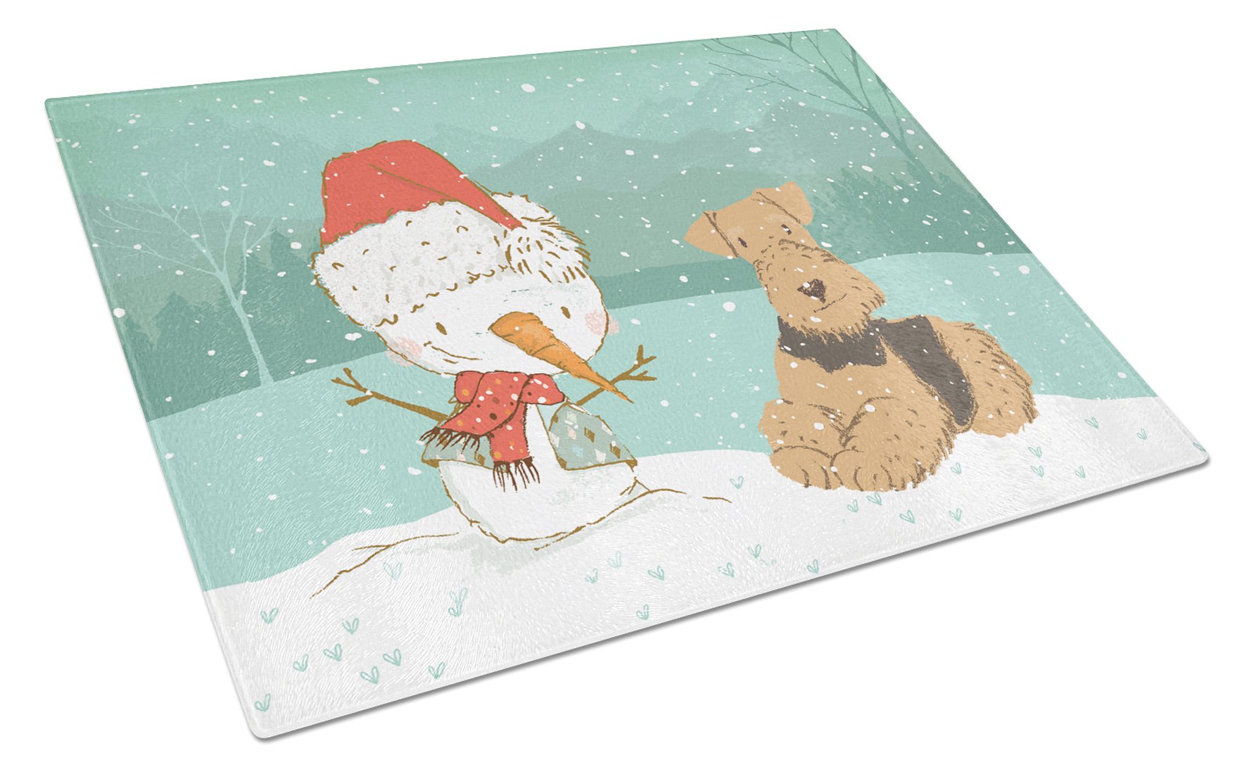 Airedale Terrier Snowman Christmas Glass Cutting Board Large CK2078LCB by Caroline's Treasures