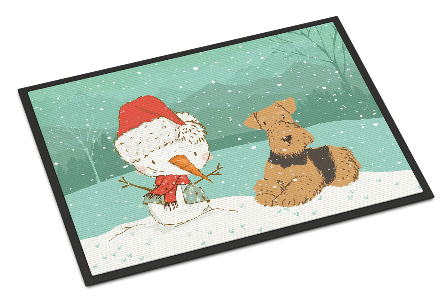 Airedale Terrier Snowman Christmas Indoor or Outdoor Mat 18x27 CK2078MAT - the-store.com