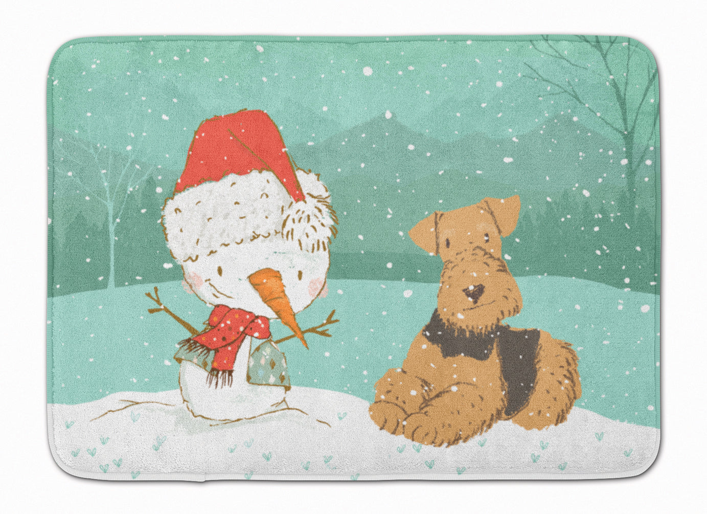 Airedale Terrier Snowman Christmas Machine Washable Memory Foam Mat CK2078RUG - the-store.com