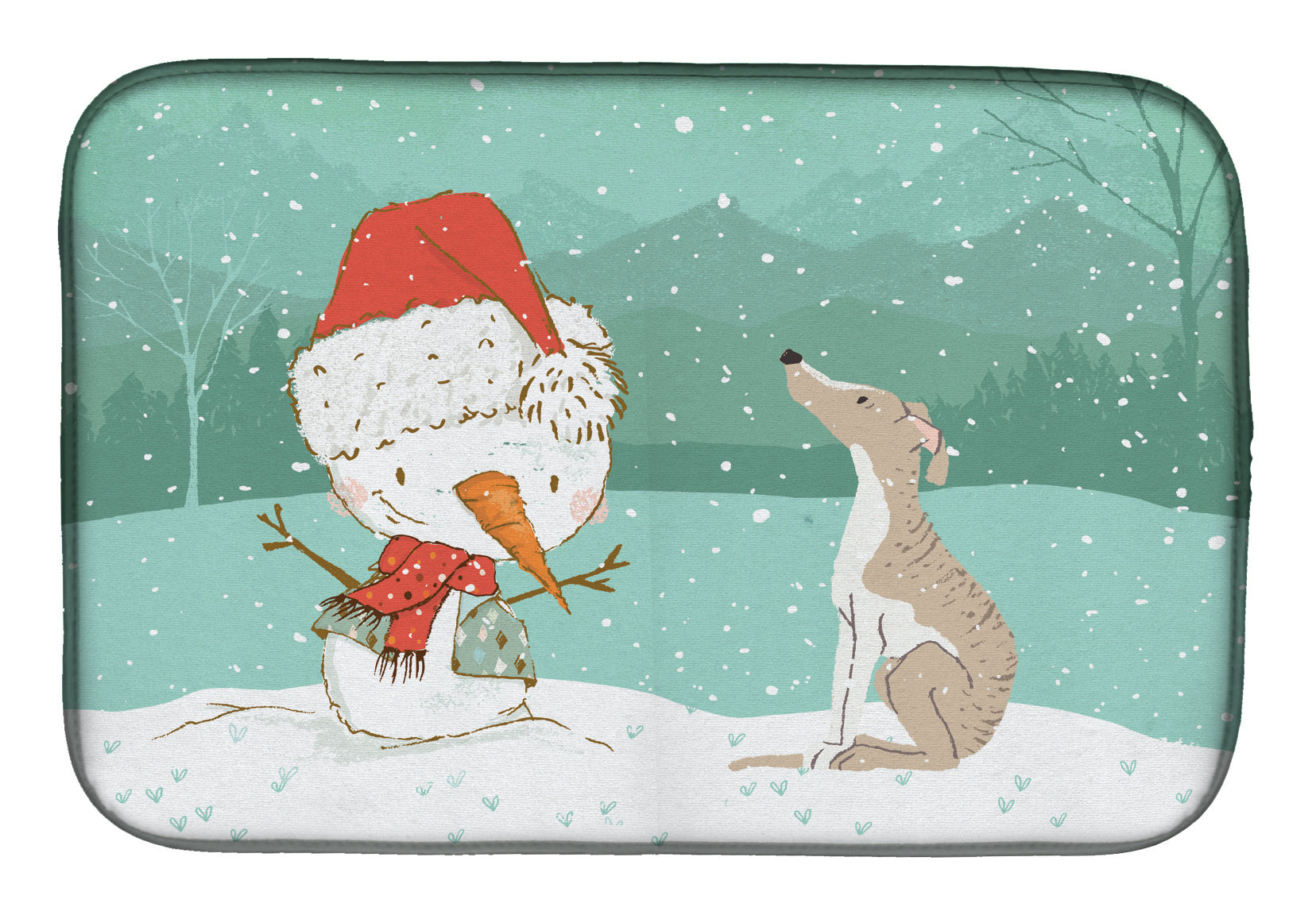 Whippet Snowman Christmas Dish Drying Mat CK2079DDM  the-store.com.