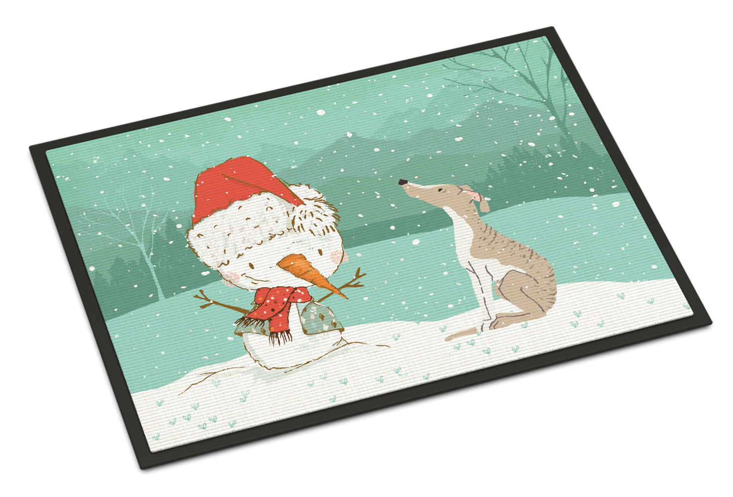 Whippet Snowman Christmas Indoor or Outdoor Mat 18x27 CK2079MAT - the-store.com