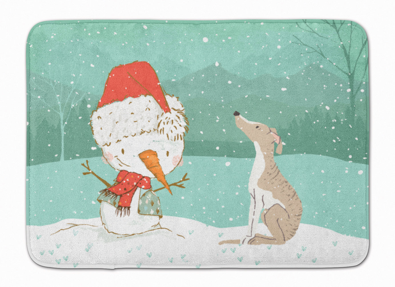 Whippet Snowman Christmas Machine Washable Memory Foam Mat CK2079RUG - the-store.com