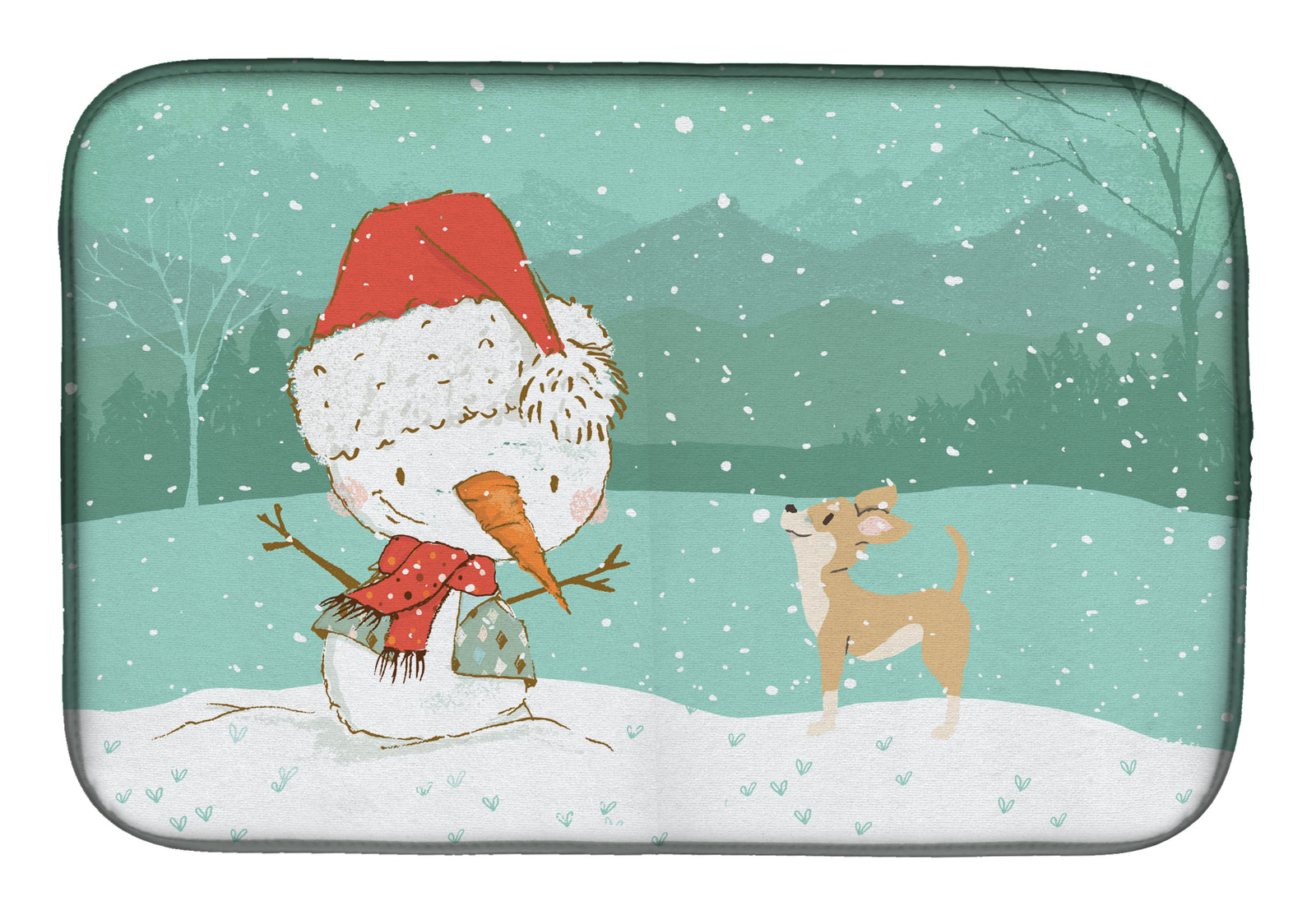 Tan Chihuahua Snowman Christmas Dish Drying Mat CK2081DDM  the-store.com.