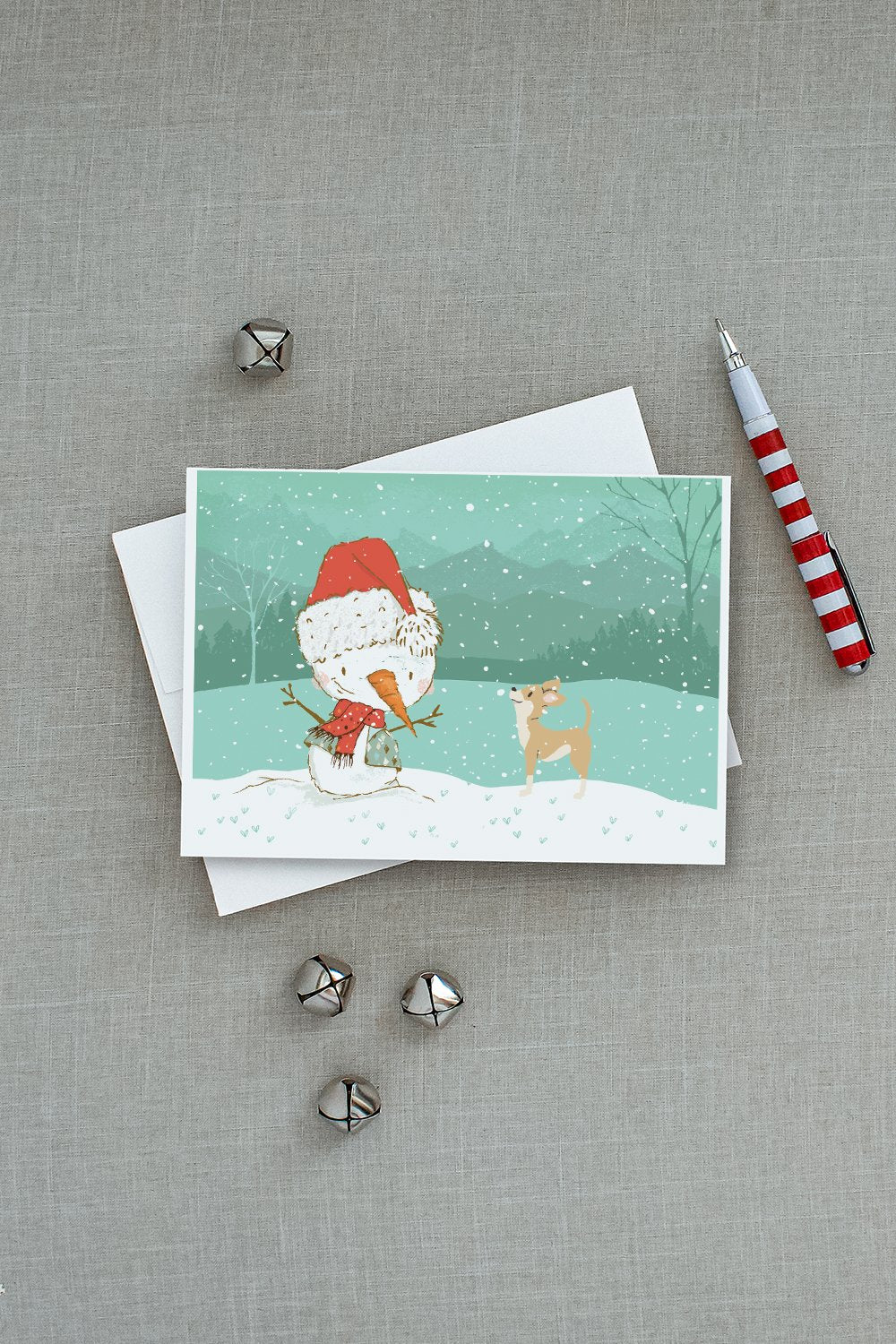 Tan Chihuahua Snowman Christmas Greeting Cards and Envelopes Pack of 8 - the-store.com