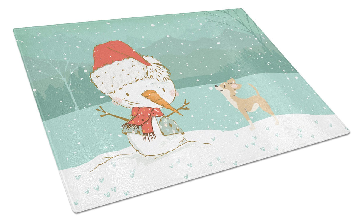 Tan Chihuahua Snowman Christmas Glass Cutting Board Large CK2081LCB by Caroline&#39;s Treasures