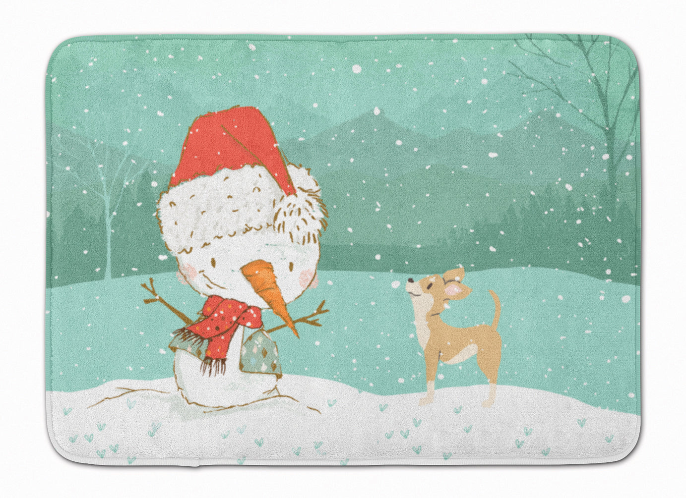 Tan Chihuahua Snowman Christmas Machine Washable Memory Foam Mat CK2081RUG - the-store.com