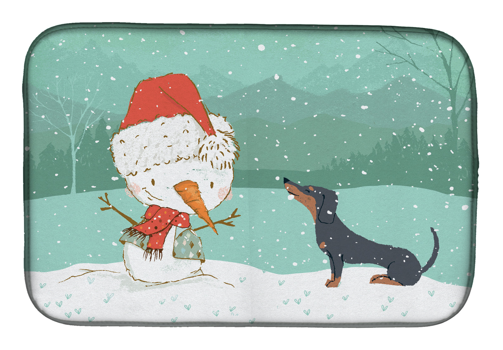 Black Tan Dachshund Snowman Christmas Dish Drying Mat CK2083DDM  the-store.com.