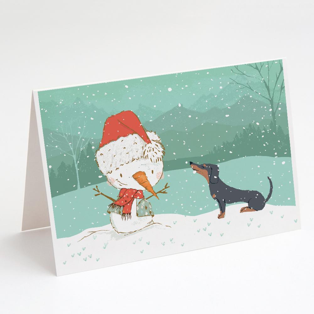 Buy this Black Tan Dachshund Snowman Christmas Greeting Cards and Envelopes Pack of 8